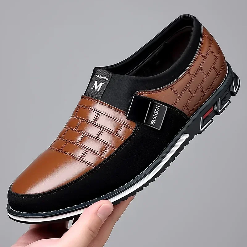 Casual Men Shoes Classic Office Men Work Shoes Business Slip-On Sewing Leather Shoes for Stylish Soft-soled  Men Dress Shoes 2