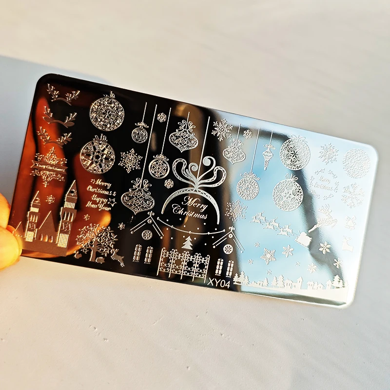 Festive Christmas Nails Stamping Plate Set Winter Snowflake Cartoon Gingerbread Sweater Image Print Template Manicure Mold Tools 6