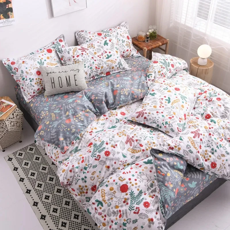 Ins Pastoral Style Green Floral Duvet Cover With Pillow Case Princess Bed Sheet Kids Girls Bedding Set King Queen Cute Kawaii