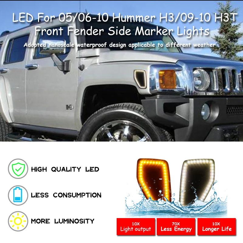 Amber Front Fender Side Marker Lights (2-Pack) For 2005-2010 Hummer H3 & 2009-2010 H3T | Direct Replacement 7 thumbnail image