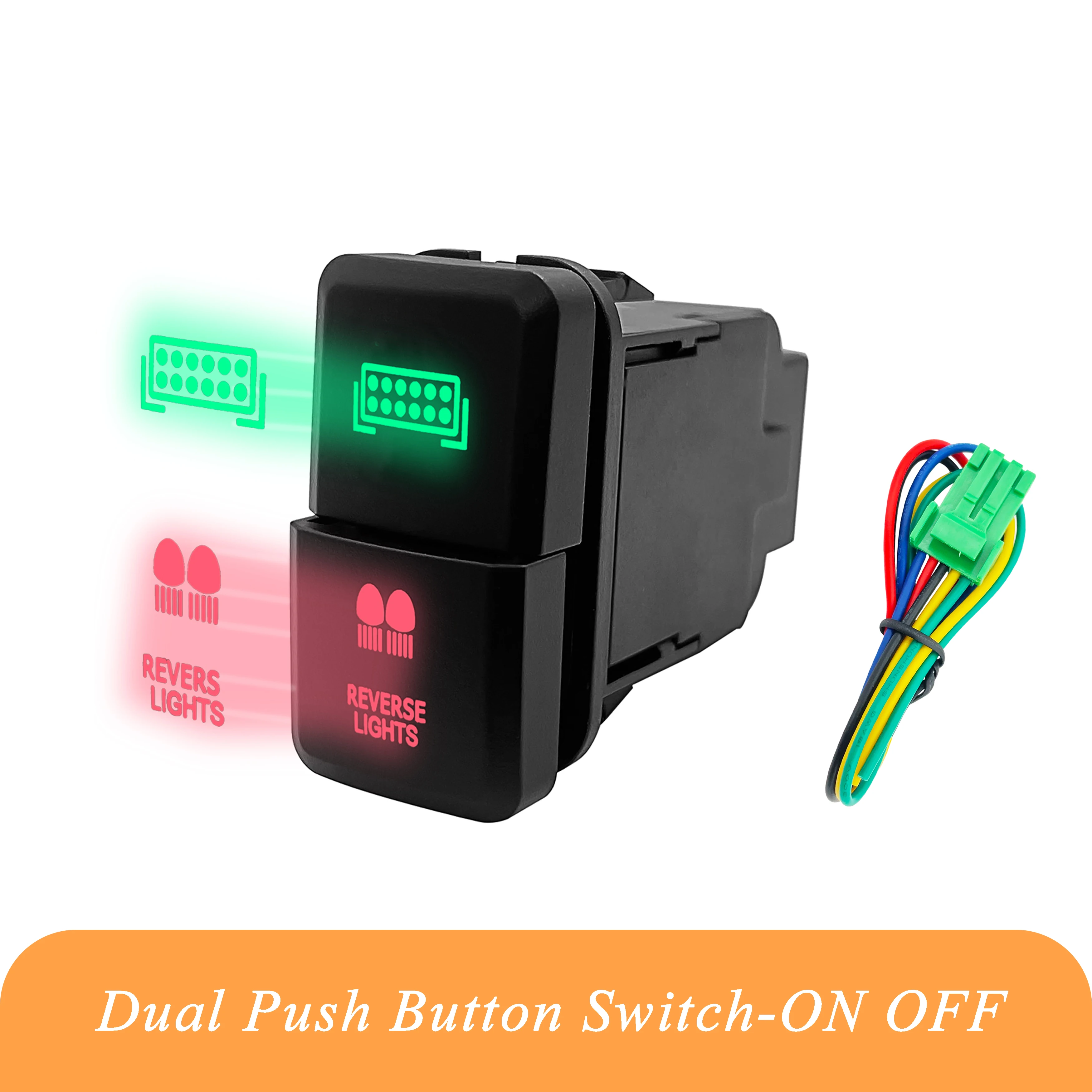 

2 IN 1 Dual Push Button Switch LED LIGHT BAR & REVERSE LIGHTS for 12V Toyota Prado Hilux Landcruiser 4Runner Replacing Green Red