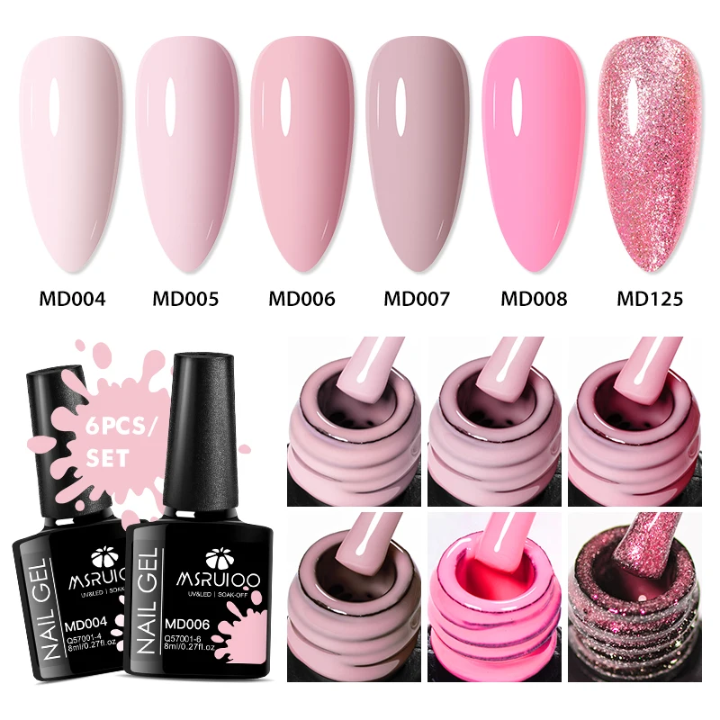 MSRUIOO 6Pcs/Set Gel Nail Polish White Black Gold Glitter Semi Permanent Nail Art Gel Varnish Manicure For Nails Nail Supplies 4