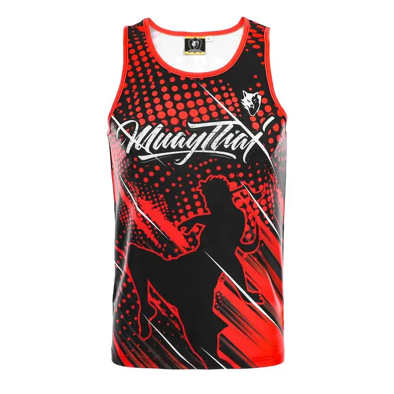 VSZAP Fighting Sport Polyester Sleeveless S-2XL Black Elastic Fighting Wolf Fist Gym Muay Thai Jujutsu Tank Top