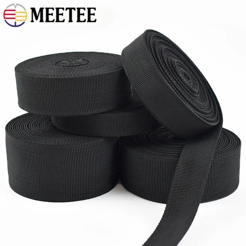 10M Meetee 20-50mm Nylon Ribbon Band Tubular Bias Binding for Sewing Backpack Strap Tape Luggage Decoration Bands DIY Accessory