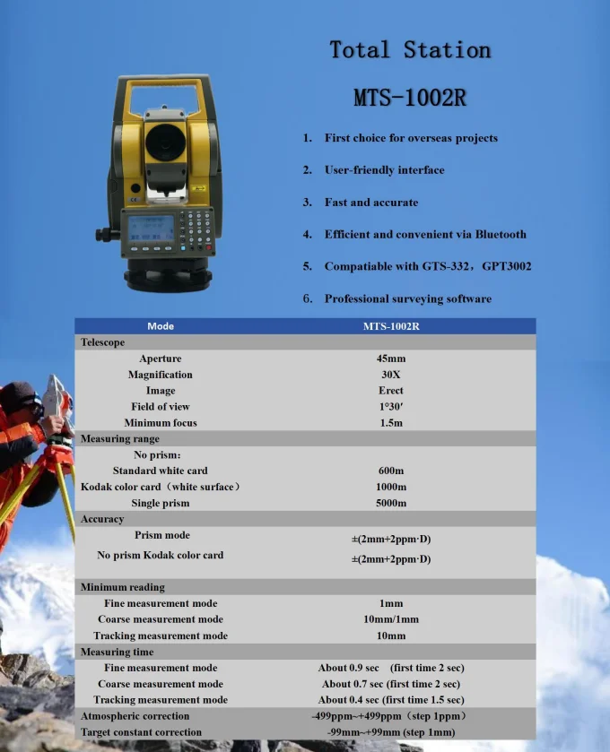 MATO Surveying Equipment MTS-1002R 600M Reflectorless High Accuracy Total statio