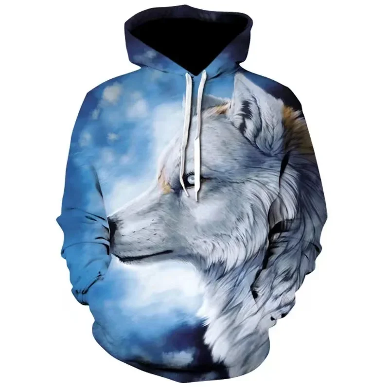 thumbnail image 1 of Sudadera con capucha para hombre con estampado 3D de lobo amante de la moda de otoño de 2023, sudadera holgada de otoño, sudadera con capucha de calle para hombre, sudadera con capucha divertida de ma, 1 of 5