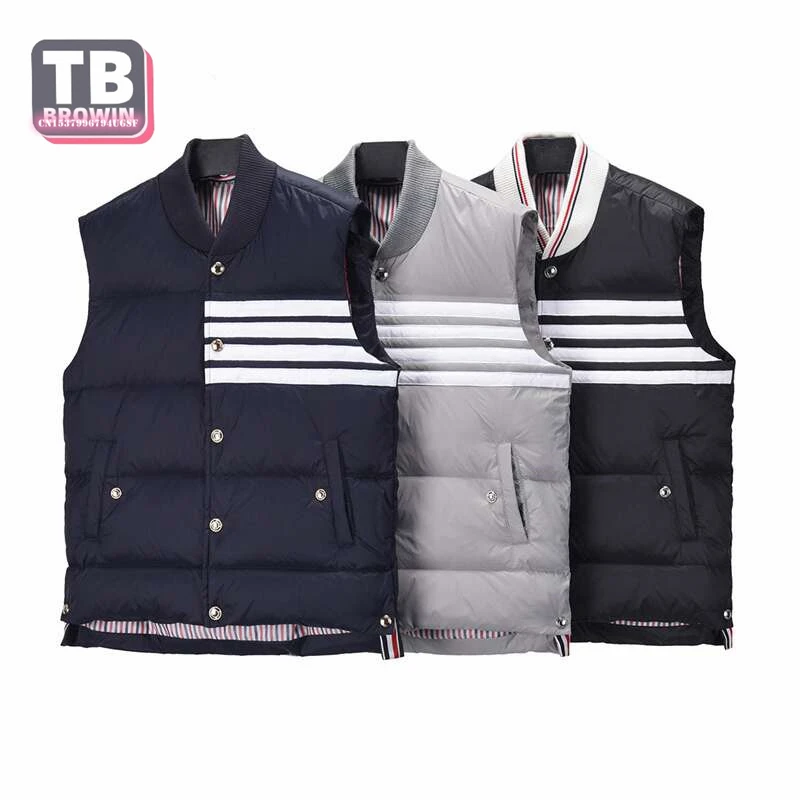

TB BROWIN Flagship store men's luxury down jacket Vest Leisure four bar stripes winter gray duck padding with warm windproof