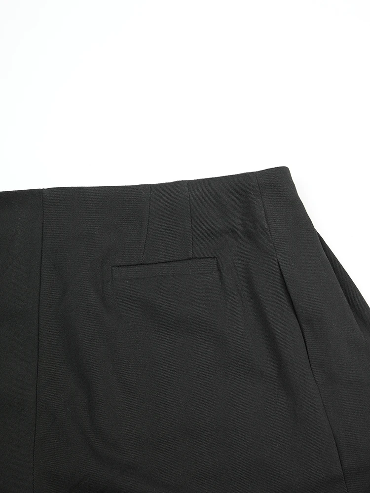 [EAM] High Waist Black Pleated Irregular Long Wide Leg Trousers New Loose Fit Pants Women Fashion Spring Autumn 2024 1DB40001