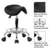 KKTONER Rolling Saddle Stool PU Leather Swivel Adjustable Rolling Stool with Wheels Salon Chair Black 4