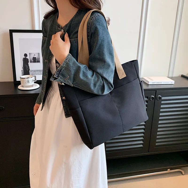 Japanese Style Canvas Tote Bag for Women Commuting Large Capacity Handbag Shoulder Bag for College Students Books School Bags