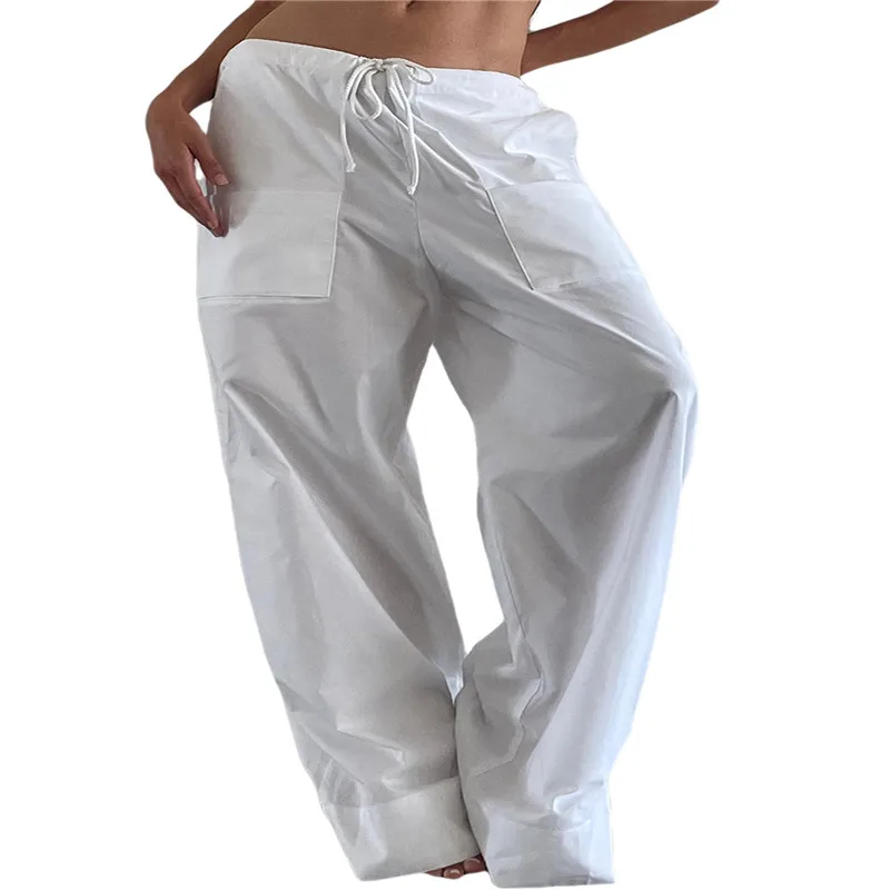 

Брюки женские с широкими штанинами, повседневные однотонные свободные штаны с заниженной талией, с карманами, уличная одежда на весну-осень