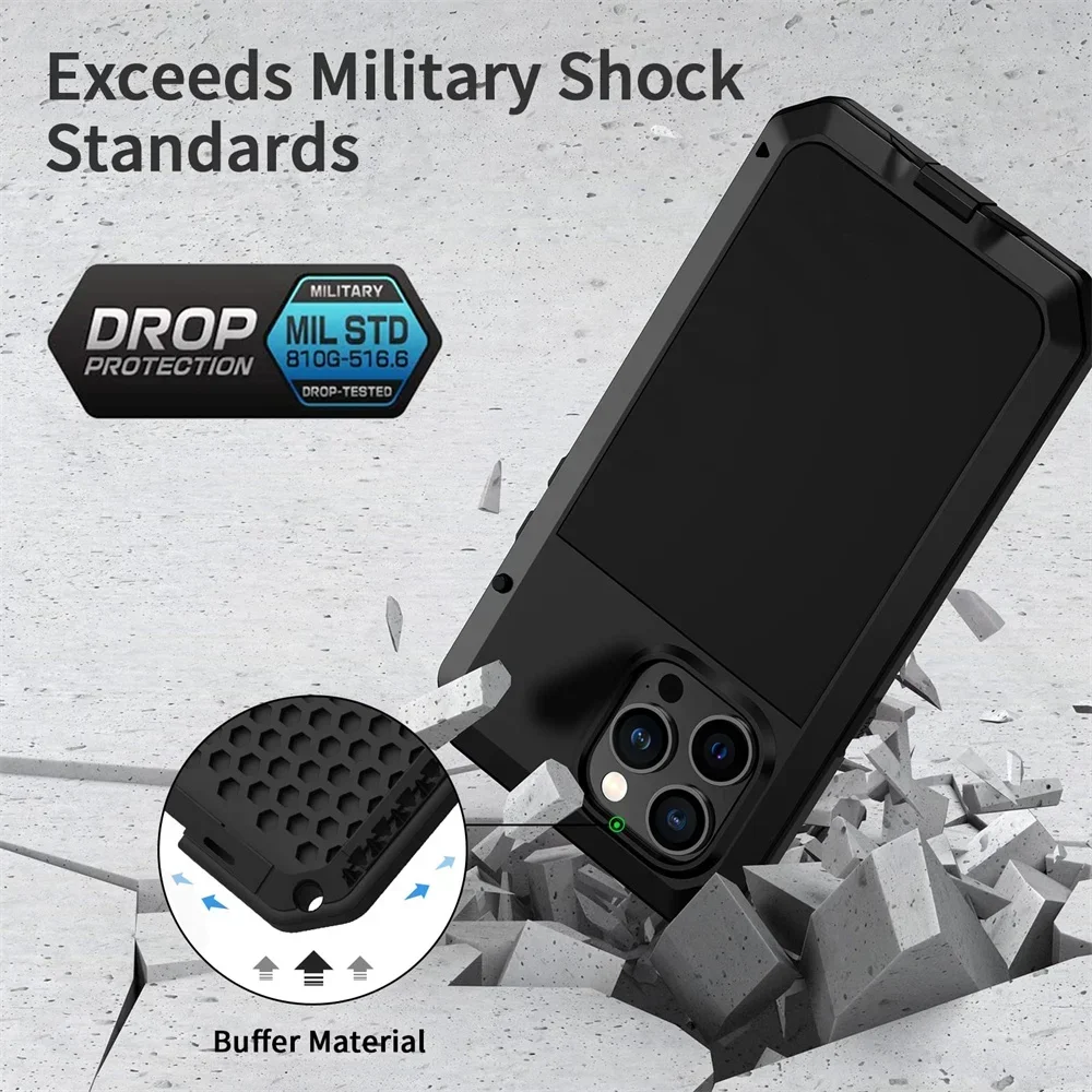 Coque Blindée Métal Renforcée Pour IPhone 16 15 14 13 12 11 Pro Max XR 8 - Protection 360°