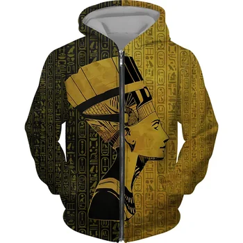 Ancient Egypt Eye Horus Pattern Zipper Hoodie For Men Pharaoh 3D Print Long Sleeves Casual Pullover Hoodies Loose Sweatshirts