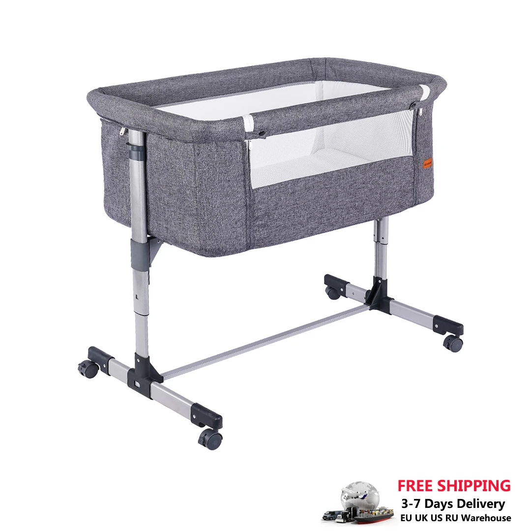 UBRAVOO Baby Bedside Cots with Mattress, 6 Height Adjustable Co