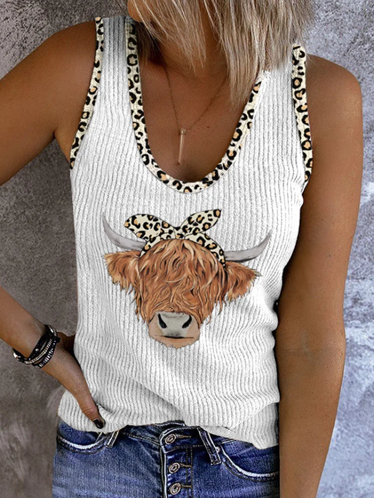 

Women Vintage Racerback Tank Tops Cute Western Highland Cattle Graphic Tees 2023 Summer Casual Loose Sleeveless Shirts Cami