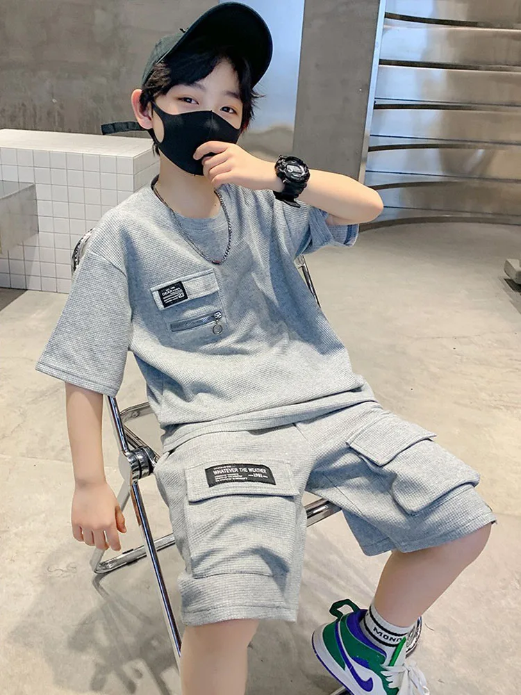 어린이 티셔츠 및 반바지 2 종 세트, 레터 인쇄, 어린이 십대, 편안한 스포츠 캐주얼 의류, 4-14 세, 여름