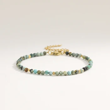 Bracciale da donna con perline in pietra naturale sfaccettata turchese africano da 3 mm con gioielli con perline quadrate in acciaio inossidabile placcato oro 18 carati 1