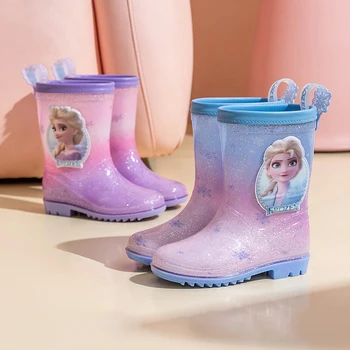 Disney new children's rain boots, cute girls' rain boots, Princess Elsa waterproof non-slip rain boots for girls