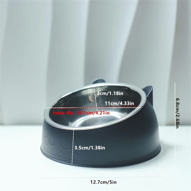 1pc Elevated Stainless Steel Cat Bowl, Inclined Food & Water Dish with Cute Ear Stand, Neck Protection Design for Cats 2