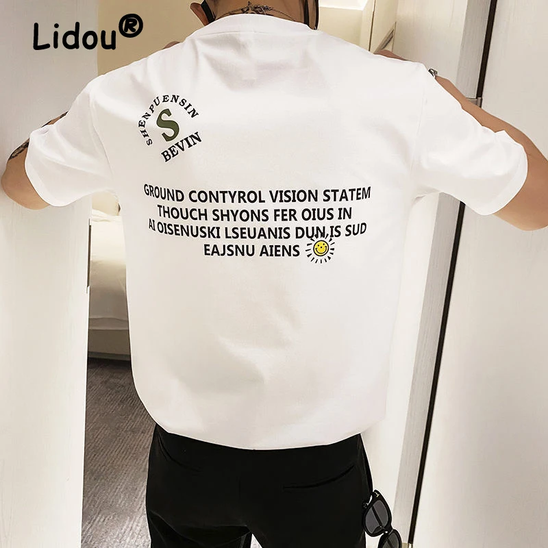 

Simple Letter Printed Short Sleeve Men's Youth Tee T Shirt Summer Fashion Casual Black White O Neck Slim Fit Tops Ropa De Hombre