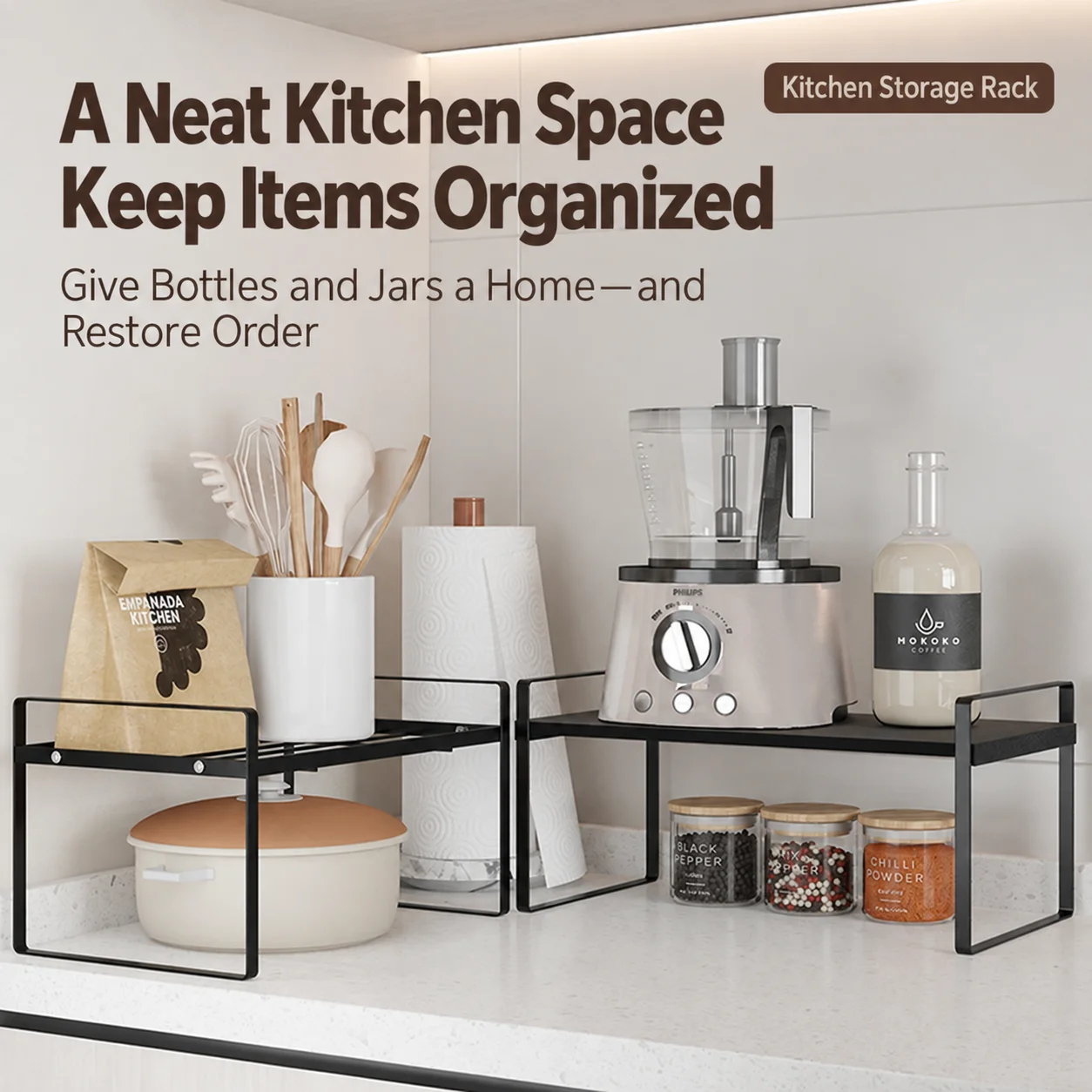 Space-Saving Metal Kitchen Shelf Organizer
