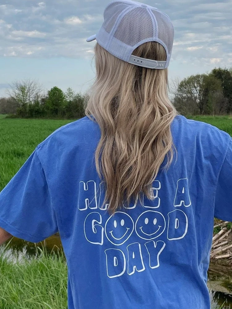 

Have A Good Day Cotton Soft Oversized Tshirt For Women Summer Casual Loose Street Tee Top Daily Vacation Beach Dress