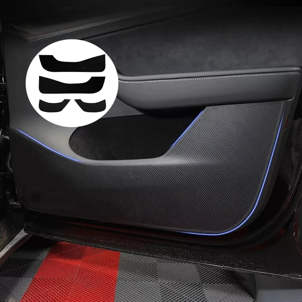 For Tesla-Model 3 Model Y Car Door Anti Kick Pad Leather Protection Film Protector Stickers Carbon Trim Accessories