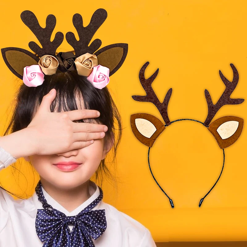 

Kid Girls Halloween Christmas Headband Deer Antlers Ears with Cute Flowers Hairband for Girls Women Party Cosplay