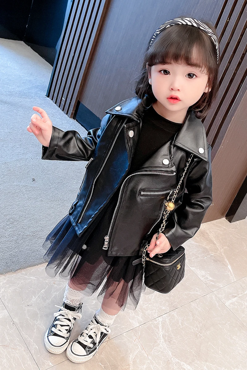 1-6 Years Old Girls Faux Leather Jacket Children PU Coat Long