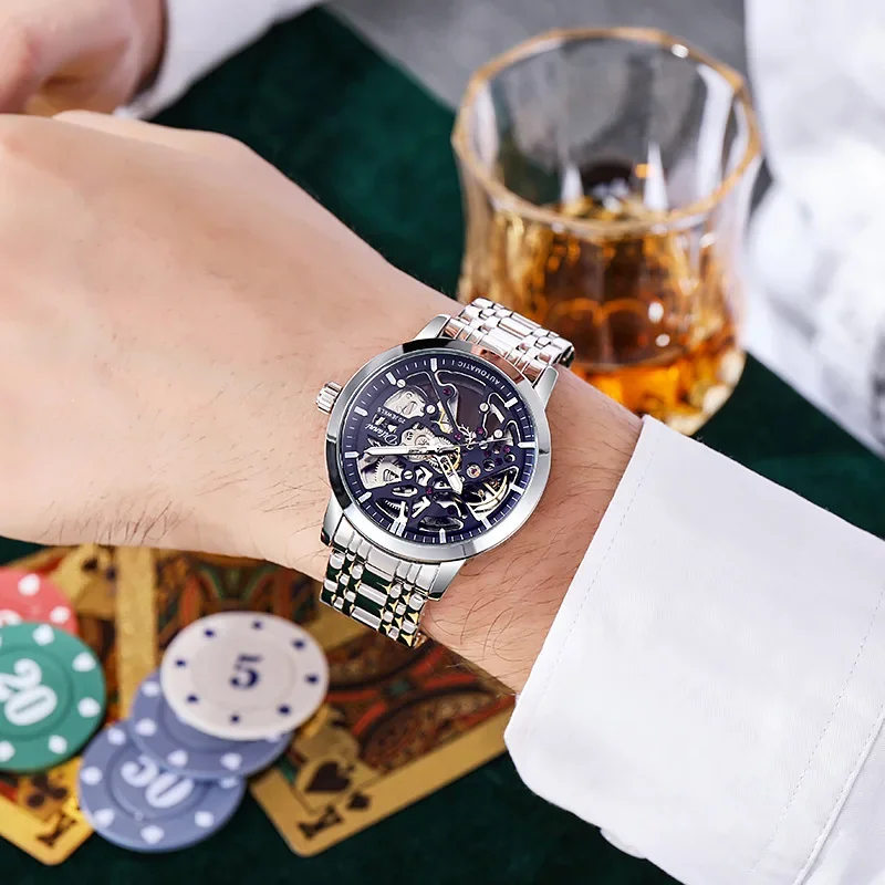 Man Tourbillon Automatic Mechanical Watch All-hollow Glow in The Dark Waterproof Watch Men Business Automatic Sports