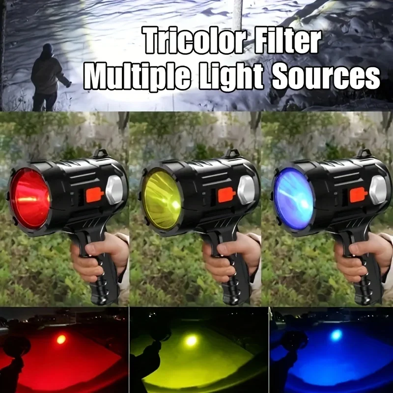 Description Picture 6 of itemBright Rechargeable LED Spotlight Built in Battery Perfect For Outdoor Camping Floodlight USB Flashlight With 3-Color Filter