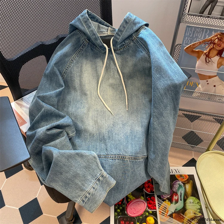 

Autumn Winter Vintage Jackets For Women Fashion Denim Sweatshirts Hooded Casual Streetwear Coat Korean Tops 2023 Ropa Mujer