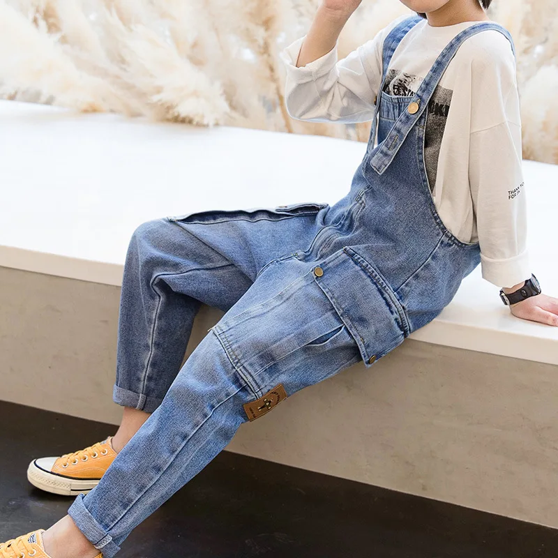 Boys Jeans Teens Overalls Rompers School Denim Jumpsuit Pants Overalls For Big Boys 6-14 Years
