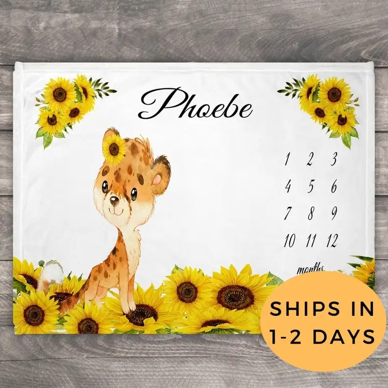 

Cheetah Milestone Blanket, Sunflower Blanket Baby Girl, Customized Growth Chart Milestone Blanket, Photo Prop Blanket, Cheetah B