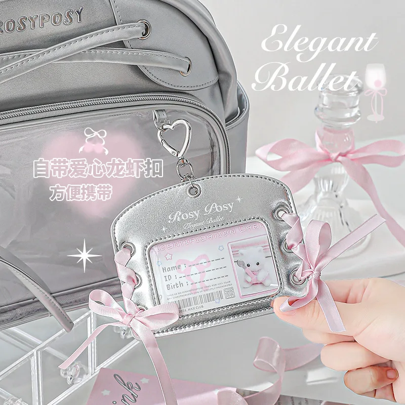Ins Korean Style Lace-up Leather Card Holder Bus Card Bank ID Card Protective Display Sleeves Girl Bag Pendant Gift 4