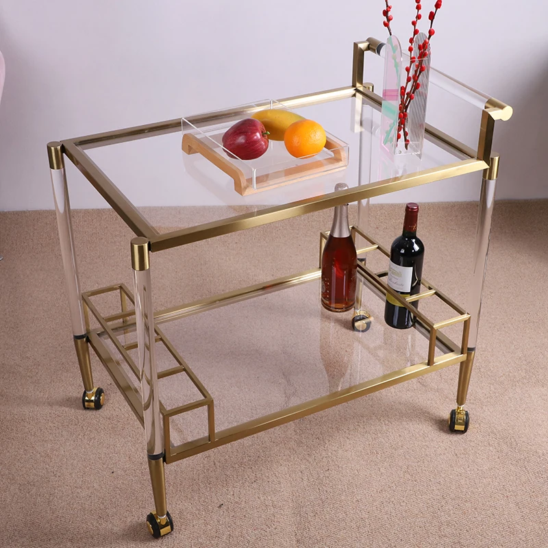 Metal Brass Fancy Luxury Clear Acrylic Food Cart Stainless Steel Modern Design Handcrafted Acrylic Serving Trolley
