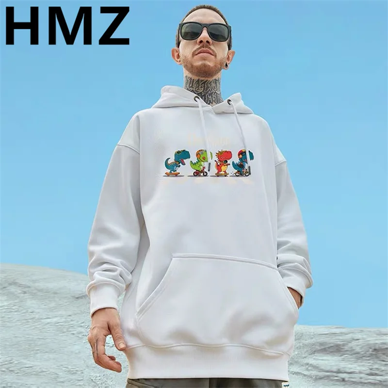 

Толстовка HMZ мужская с принтом динозавра, свободная повседневная одежда, модные теплые хлопковые худи, индивидуальный уличный свитшот в стиле хип-хоп с капюшоном