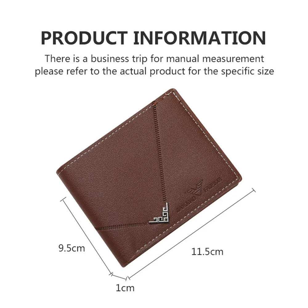 Lychee Texture PU Leather Men's Wallet Short Cash Purse Multi Card Slot Patchwork Card Holder Photo Holder Horizontal Money Clip 5