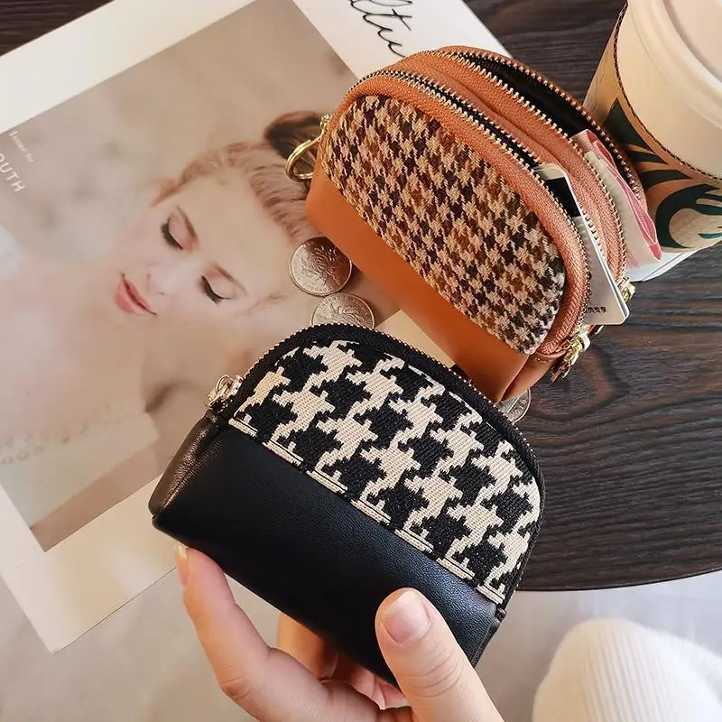 LAYRUSSI New Fabric Coin Purse Women Double Zipper Small Wallet Key Pouch Travel Card Holder Fashion Female Vintage Coin Bags