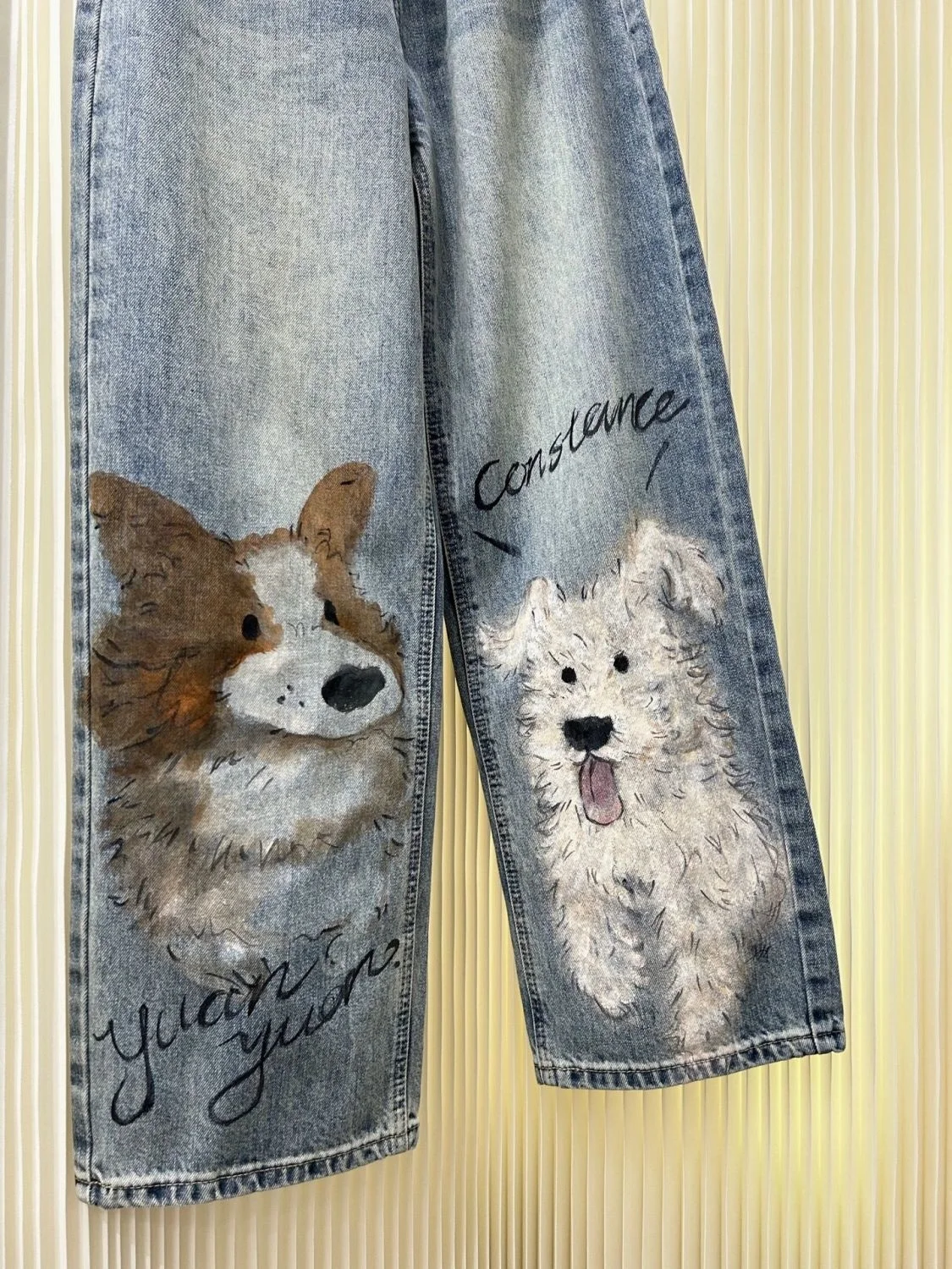 american-vintage-painted-dog-jeans-children's-summer-high-waist-loose-slim-straight-leg-pants-ins