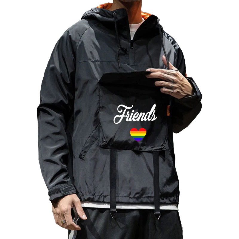 New Printed Fashion Men's Windproof Pullover Sweatshirt Pocket Hooded Pullover Youth Hip Hop Jacket