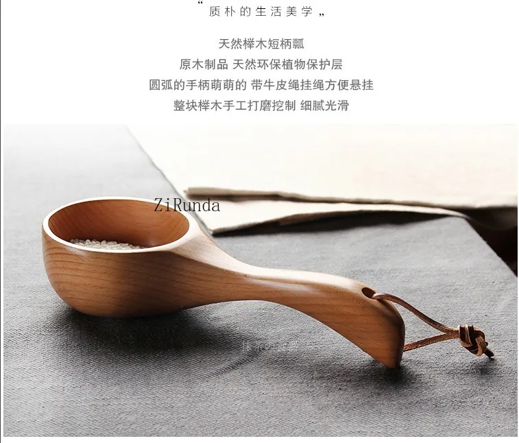 *Beech Scoop Solid Wood Short Handle Rice Scoop Water Bath Sauna Kitchen Bucket Spoon