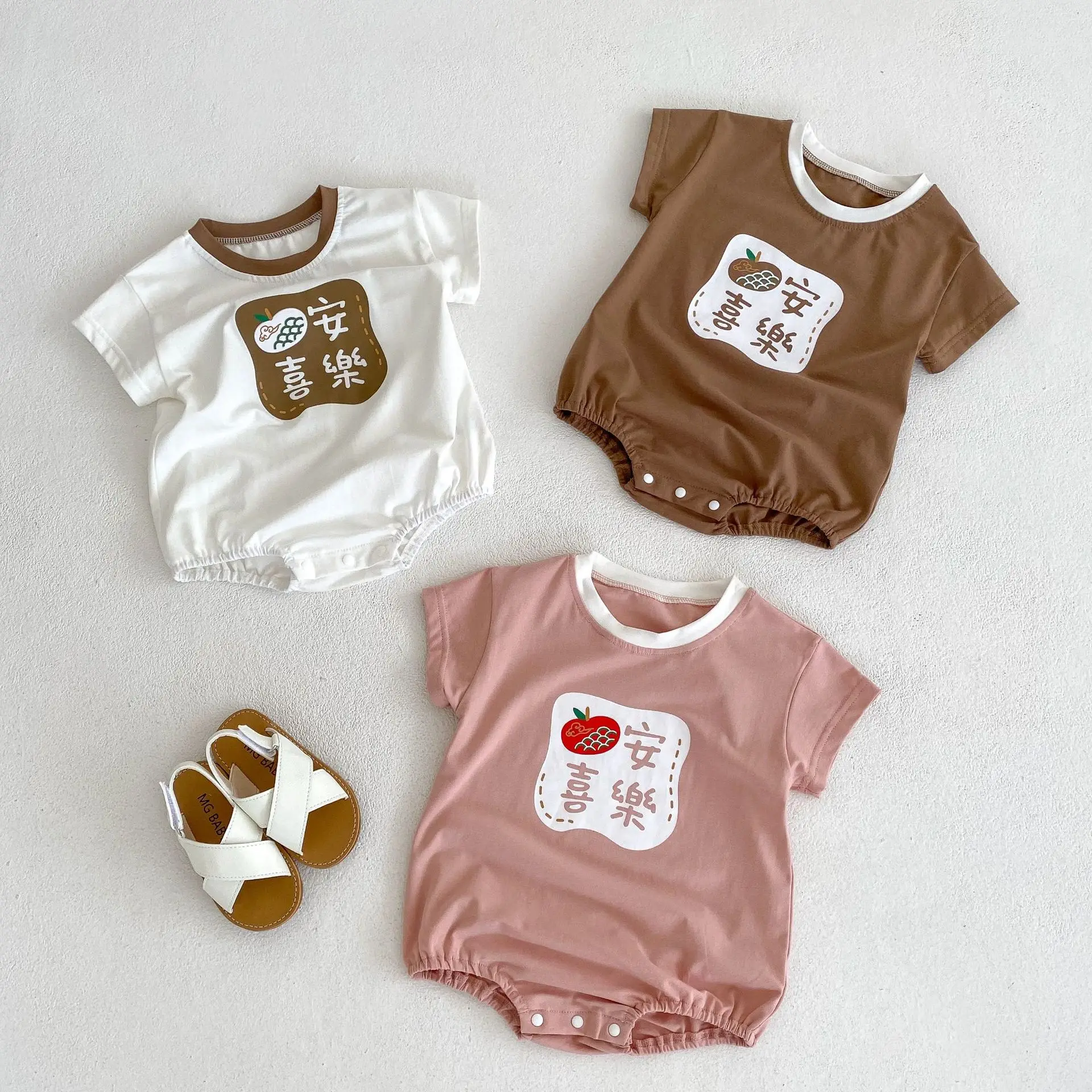 

2023 Korea Summer New Baby Boys Bodysuit Letter Printed Short Sleeve Solid Cotton Romper Casual Infants Toddler Boy Jumpsuit