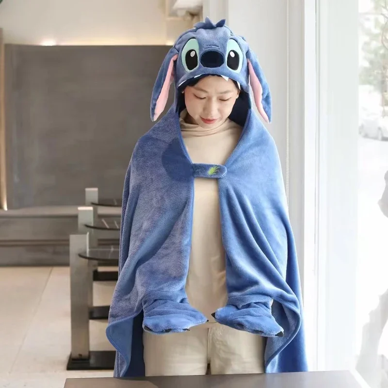 Disney Stitch Coral Fleece Fabric Blanket with Hooded Gloves Cute