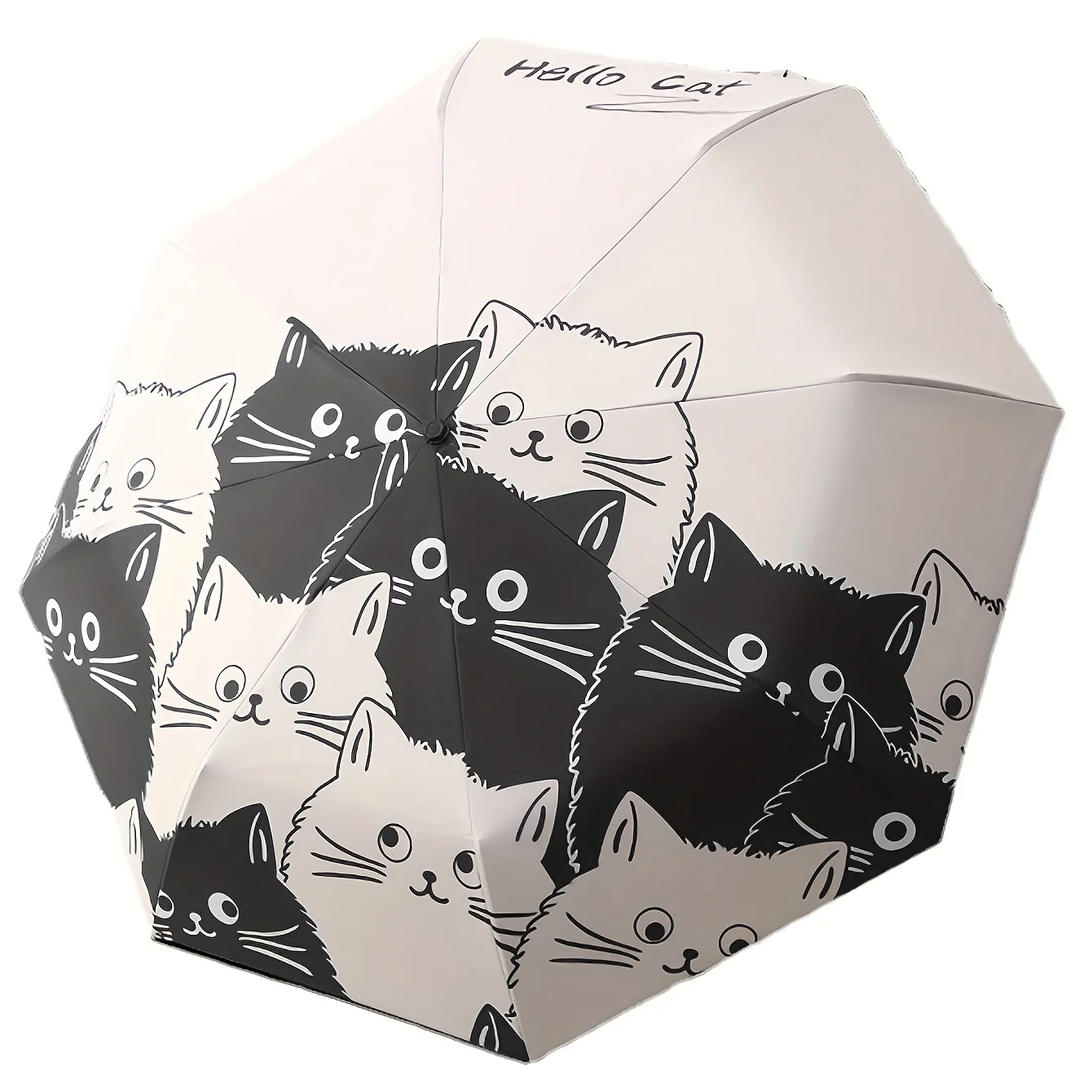 

1 Piece Simple Cartoon Kitten Print Black and White Automatic Umbrella Rain or Shine Anti-UV