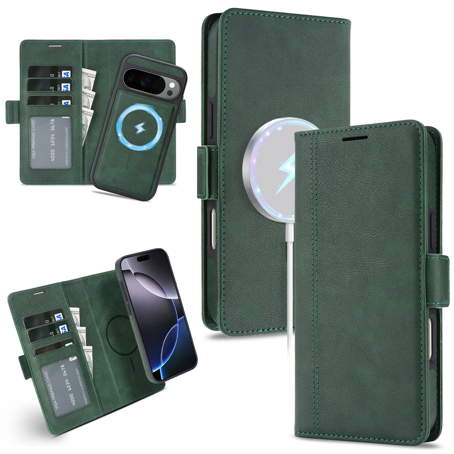 Premium 2-in-1 Leather Wallet Phone Case with Wireless Charging & Magnetic Closure
