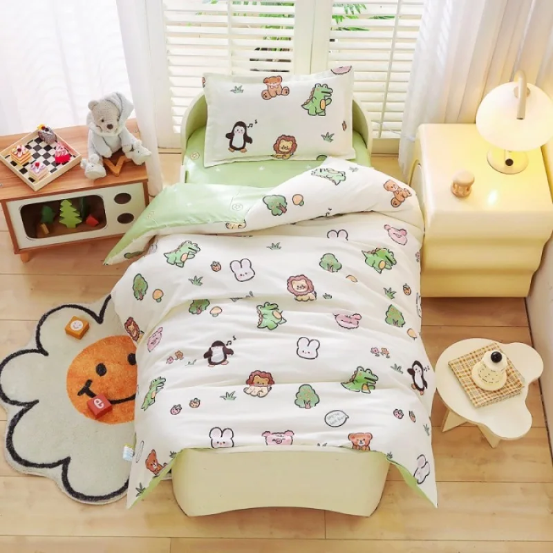 Baby Bed Cover Pure Cotton Soft Comfortable Breathable Children's Single Piece Cartoon Printed Quilt Anti-dirt Protective Cover
