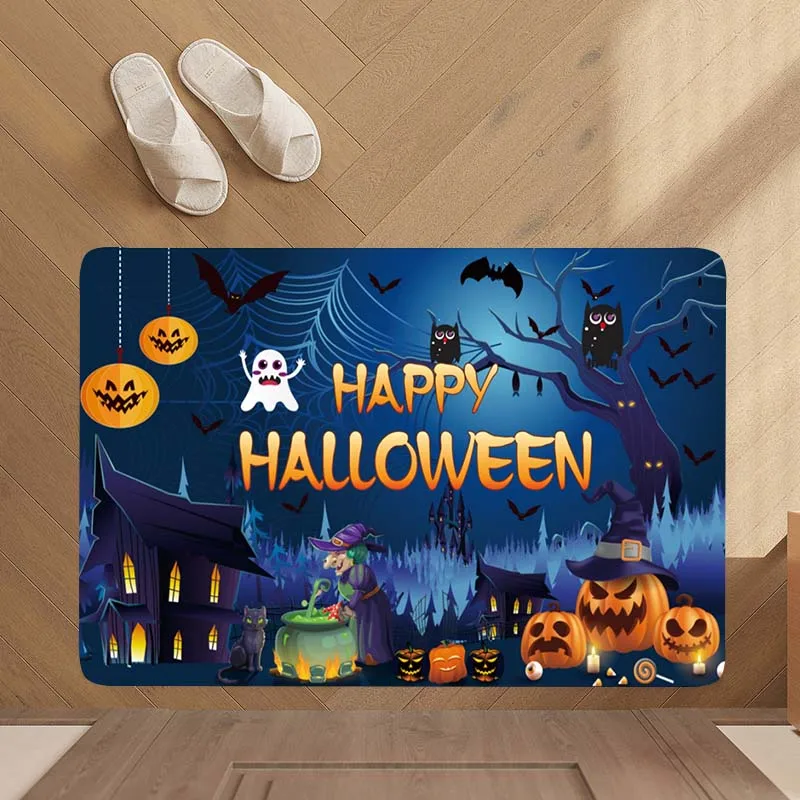 Halloween Ghost Pumpkin Print Tappeto Casa Soggiorno Camera Da Letto Tappetino In Flanella Bagno Tappetino Antiscivolo Tappetino D'Ingresso