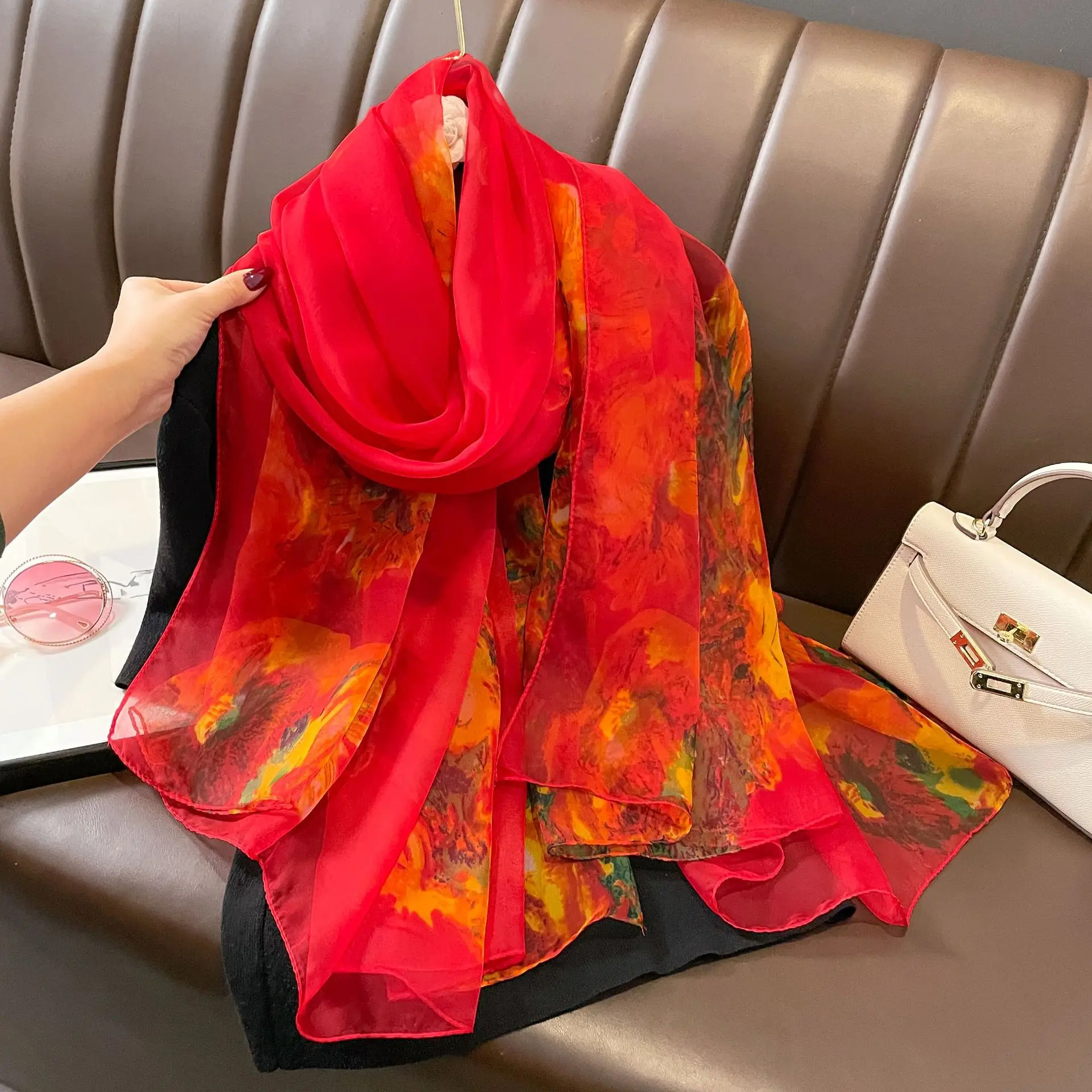 

2023 пляжные палантины новые летние большие шали Шелковый шарф платок женский хиджаб шарфы палантины для женщин хиджаб головная повязка бандана