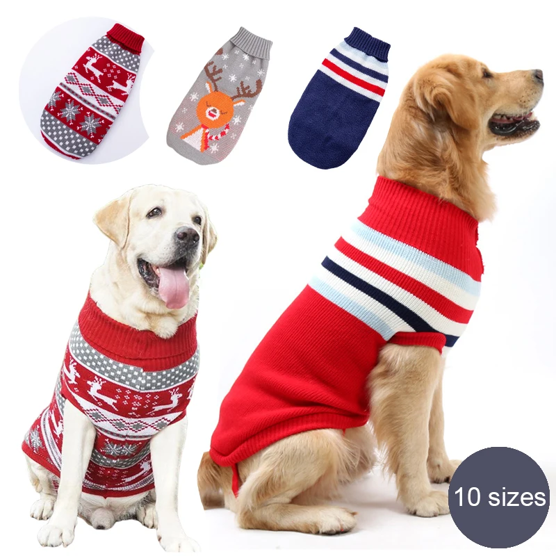 Suéteres de rayas para perros, suéter tejido de invierno para mascotas para perros medianos y grandes, ropa navideña para perros grandes y alces, jerséis de Labrador, disfraz 1